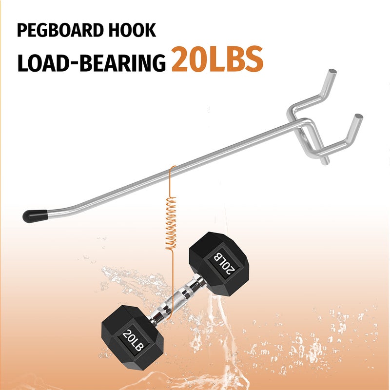 HUHOLE Pegboard Hooks 4 Inch 50PC  Ideal Garage Organization  Wall Storage Tool Organizer  Fit 1/4"" 1/8"" Peg Board with Plastic Tip (Silver  4 Inch) - Image 3